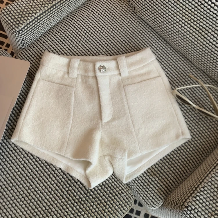 韩版网红洋气时尚高腰短裤水洗极简垂感西装短裤休闲裤毛呢短裤