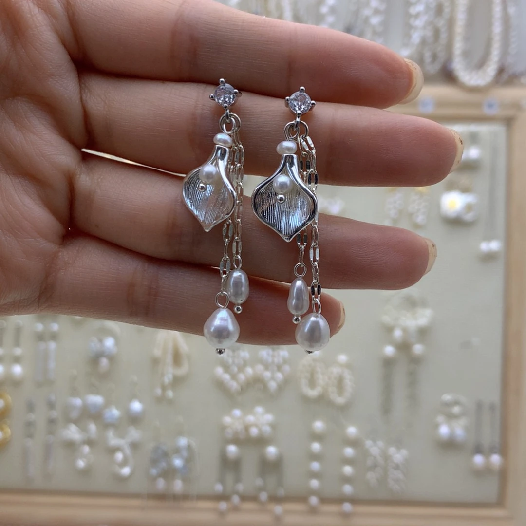 银S925镶嵌淡水珍珠耳饰