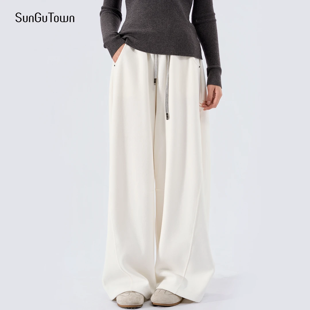 森谷小城秋冬弯刀休闲裤松紧腰磨毛款高腰5DQT00043