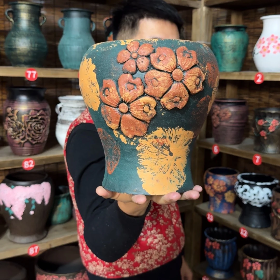 带孔高端浮雕花盆尺寸高23-17