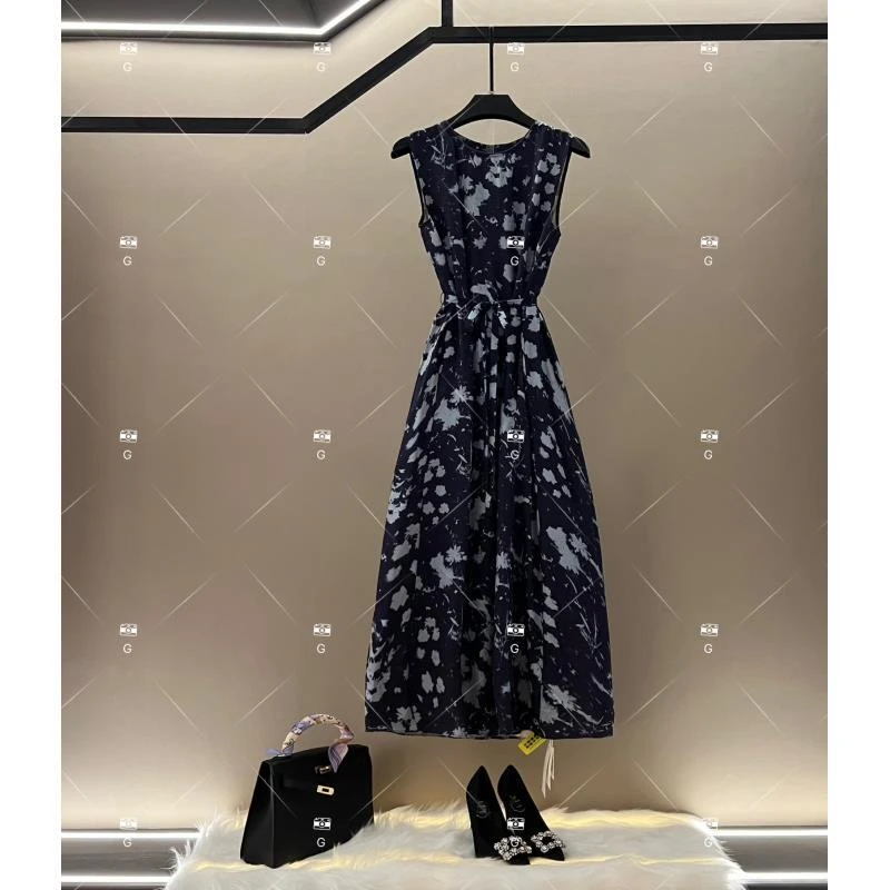 【L姐】夏季新款复古时尚百搭印花无袖连衣裙 H-903