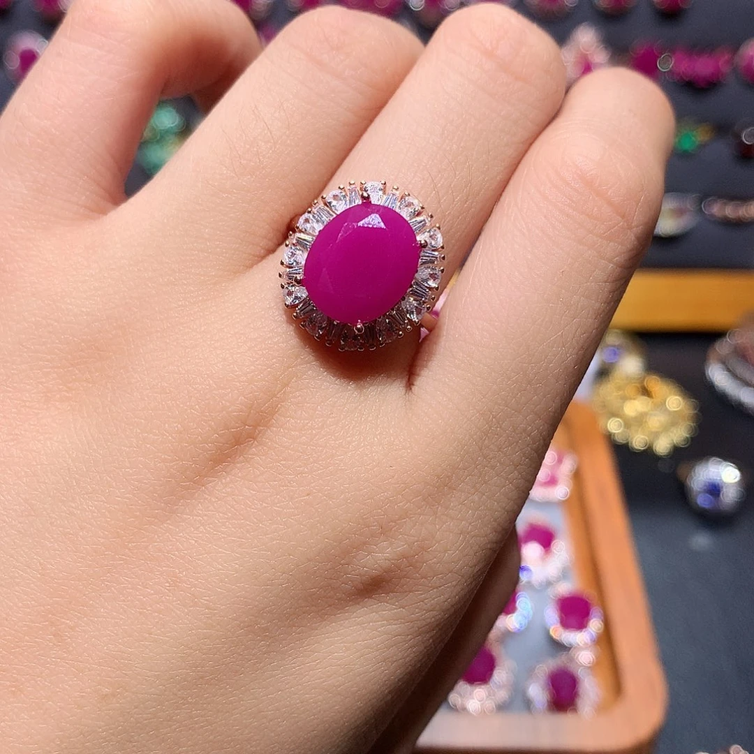 戒指红宝石银S925镶嵌