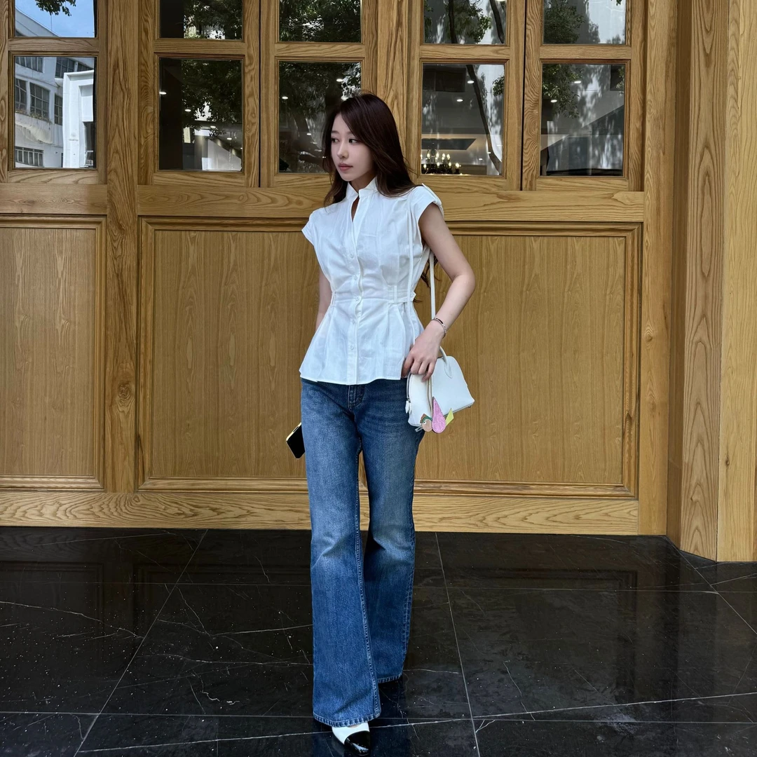 【FELOCCA】夏季新款立领无袖时尚显瘦收腰版型衬衣-SG25SCS010