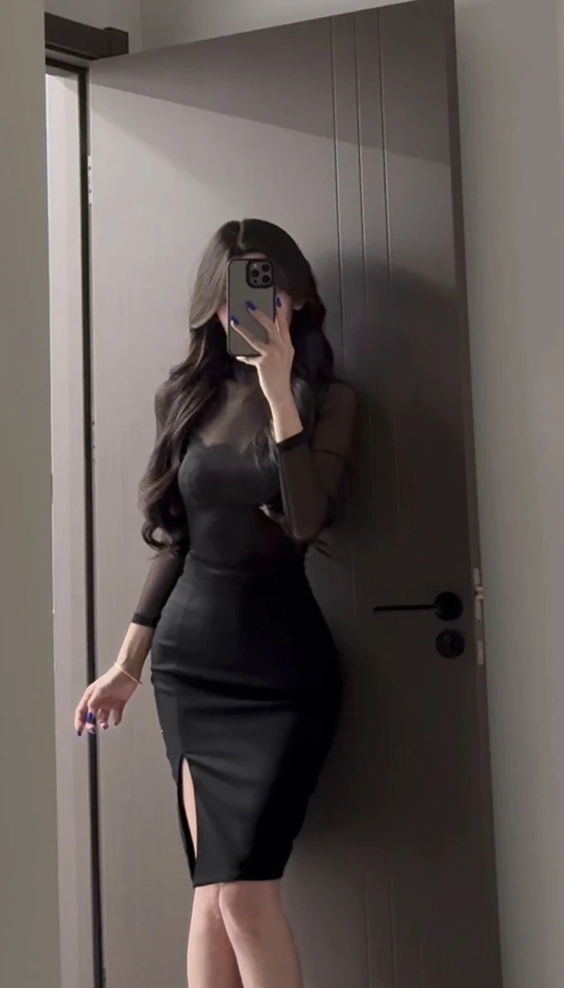 「Mermaid 人鱼珺」很权威通勤战袍*黑网纱连领长袖上衣+侧开衩半裙