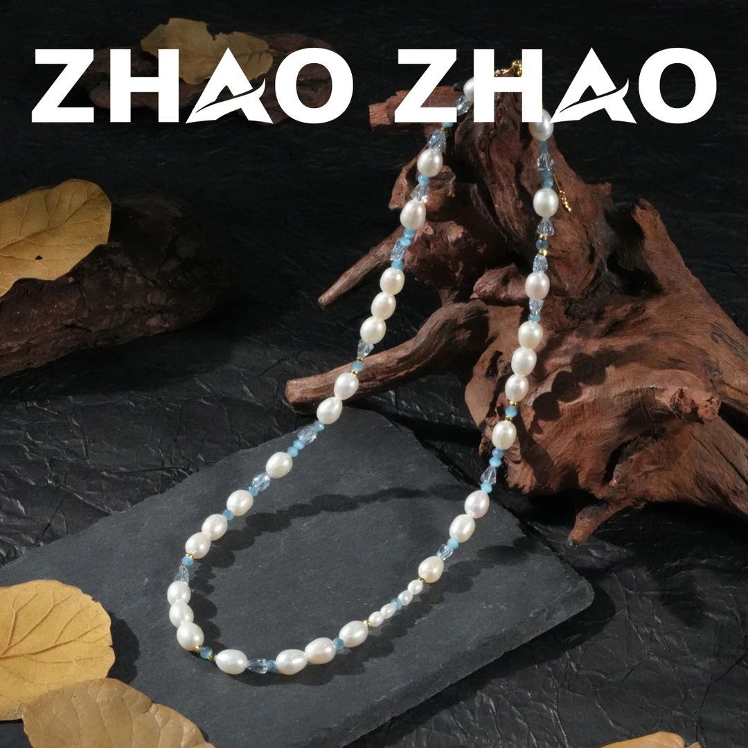 链子925银 「淮山过雨」原创设计大自然裸珠蓝白串珠项链春夏