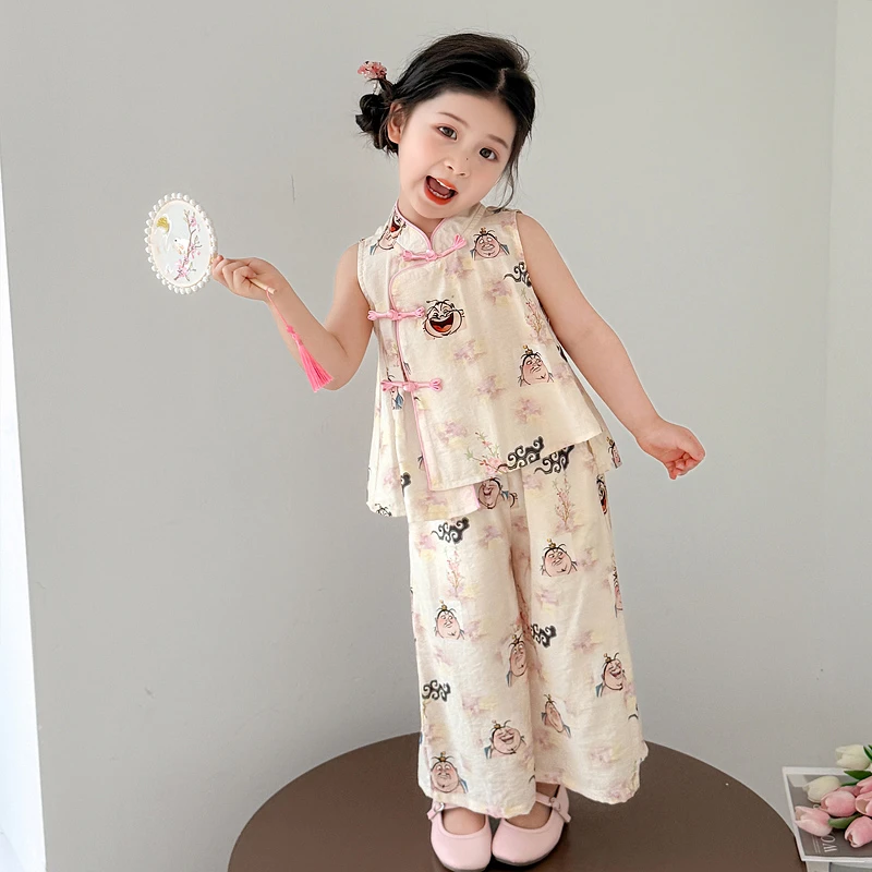女童新中式无袖套装洋气儿童夏季2025新款女宝宝国风两件套小女孩