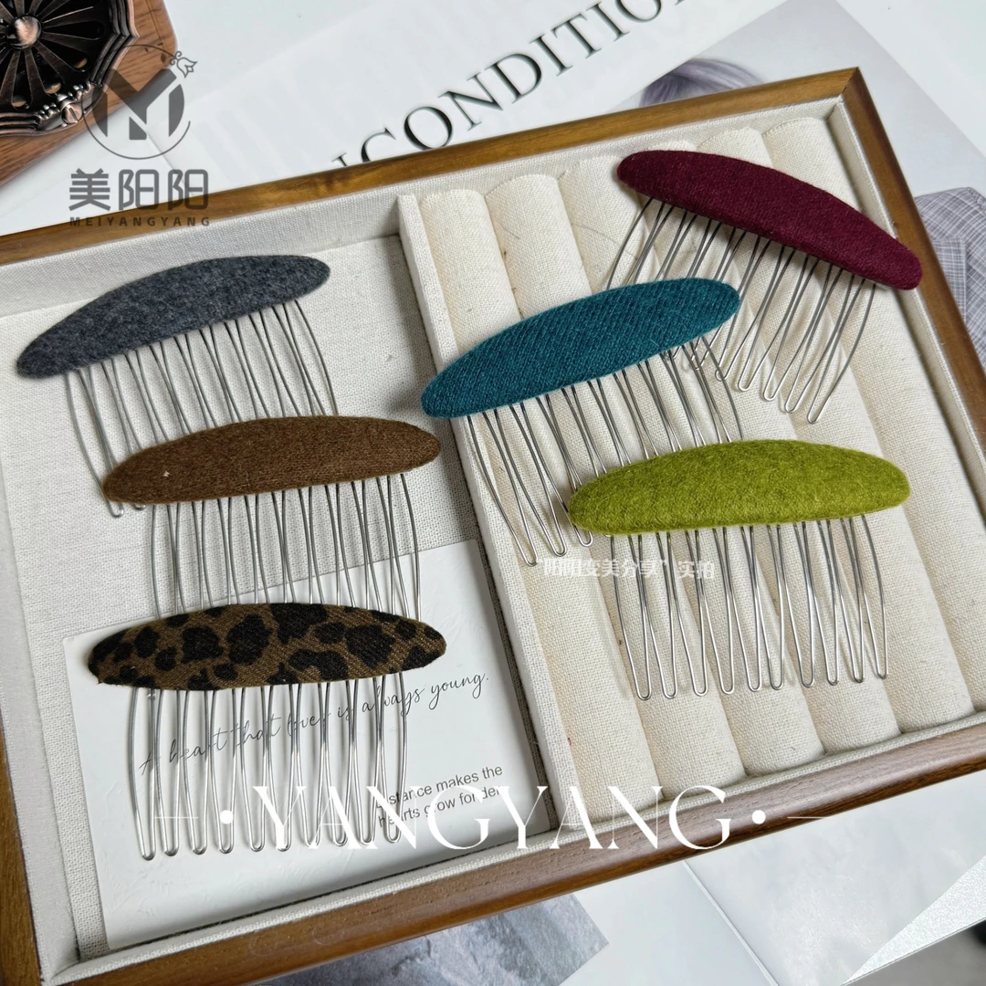 韩国ins秋冬新款纯色质感布艺金属发簪插梳时尚简约顶夹头饰发饰