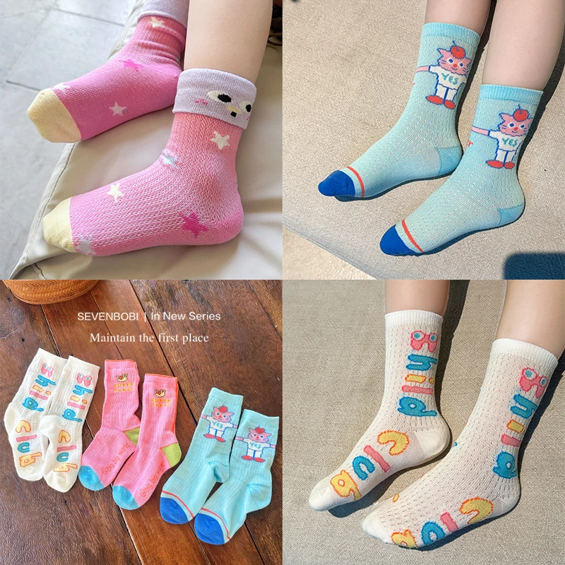 SKD2544女大童韩版卡通休闲中筒袜新款轻薄透气ins童趣彩色袜子
