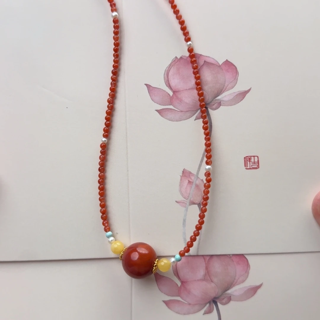 南红玛瑙银S925镶嵌颈饰