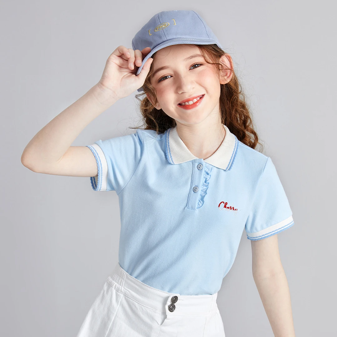 DEESHA/笛莎短袖女童夏季2025新款运动polo领印花百搭新款时尚T恤