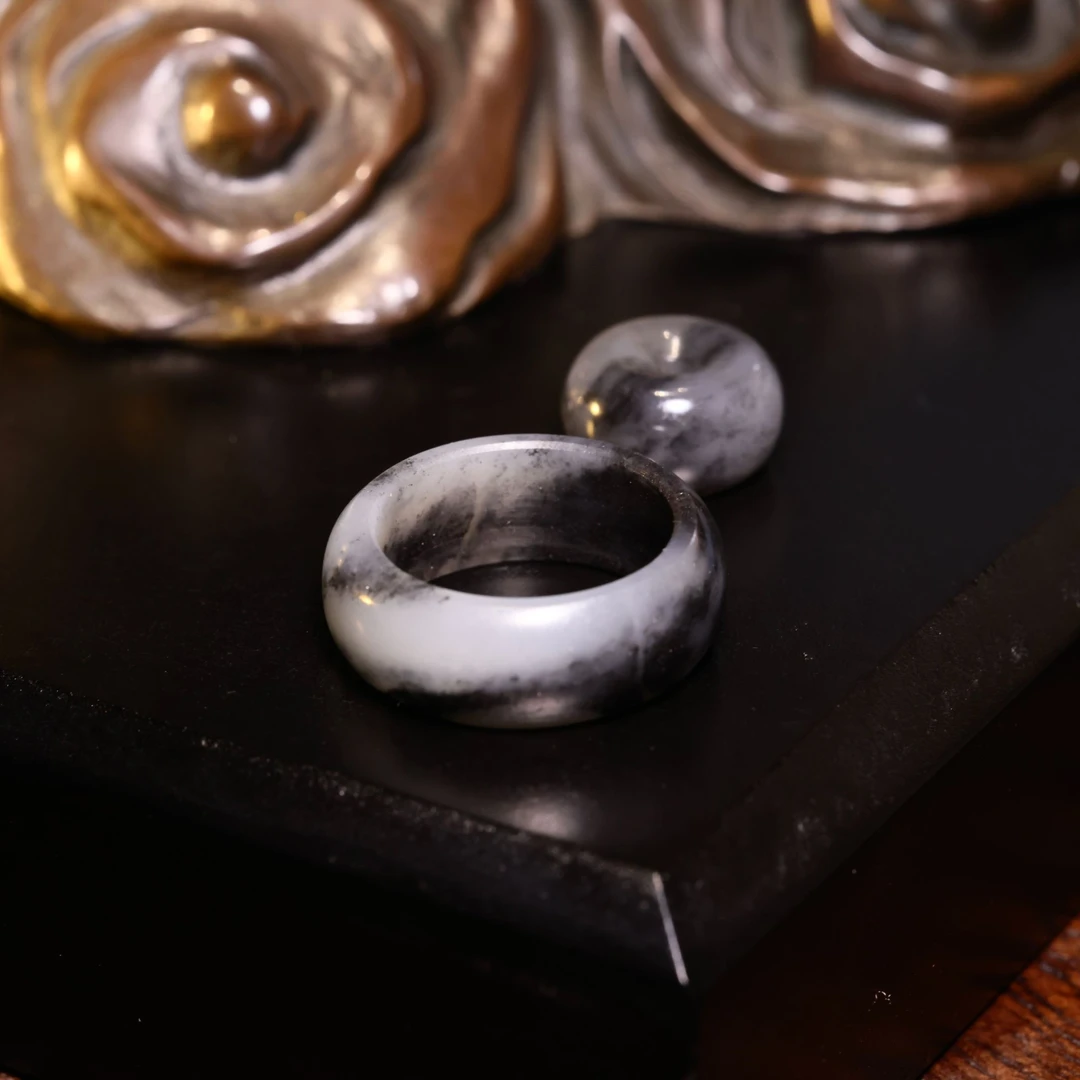 【觀山】新疆和田玉青花籽料戒圈水墨意境