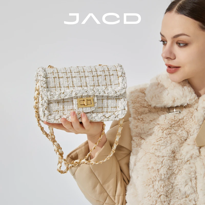 JACD欧美小香风精致甜美少女链条包轻奢千鸟格呢子包高级感小方包