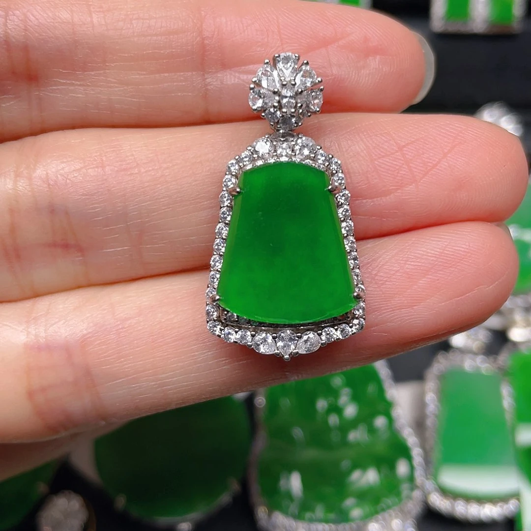 吊坠(不含链)银S925镶嵌翡翠吊坠