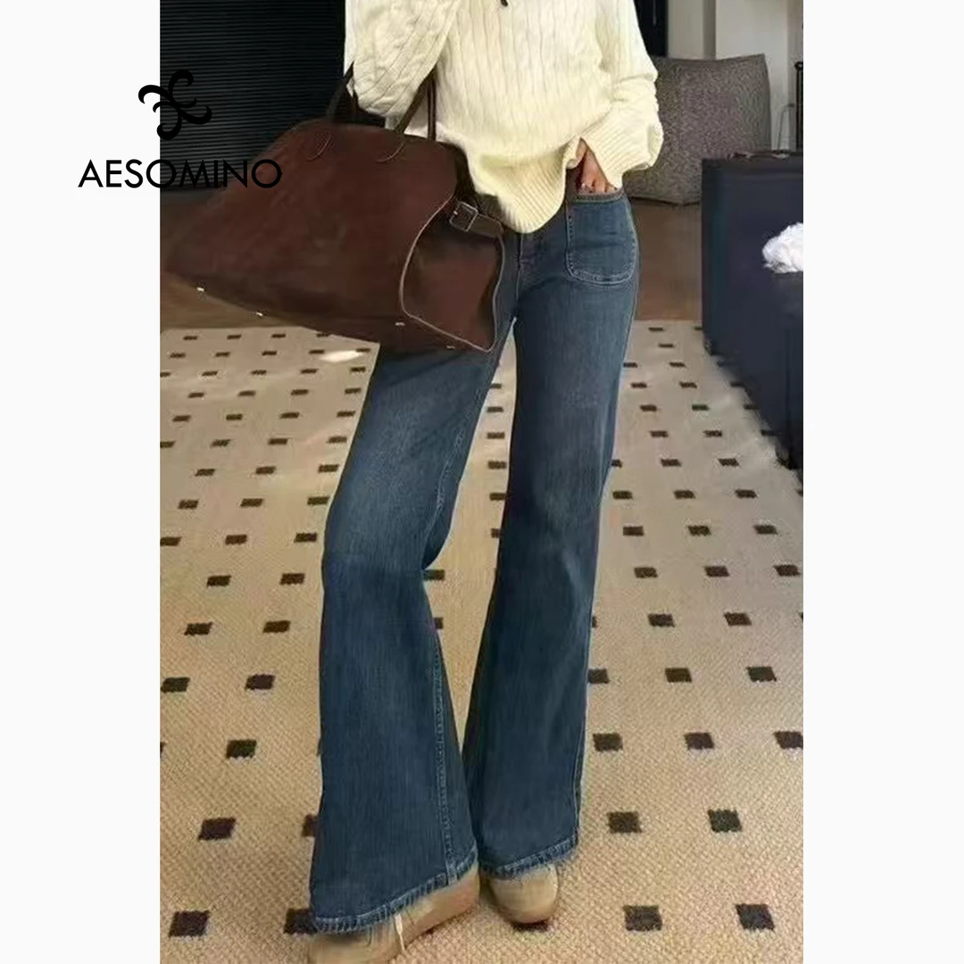 春秋牛仔裤四面弹直筒喇叭裤女 高腰阔腿拖地长裤牛仔裤Y686CABVP