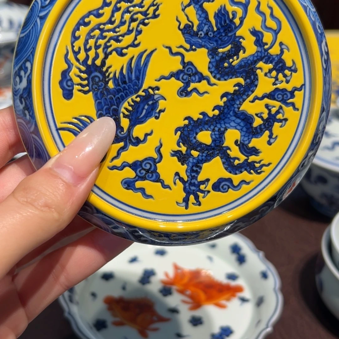 青花雯华堂手绘盖置