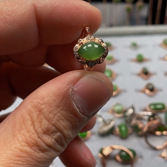 和田玉（碧玉）戒指银S925镶嵌时**藏