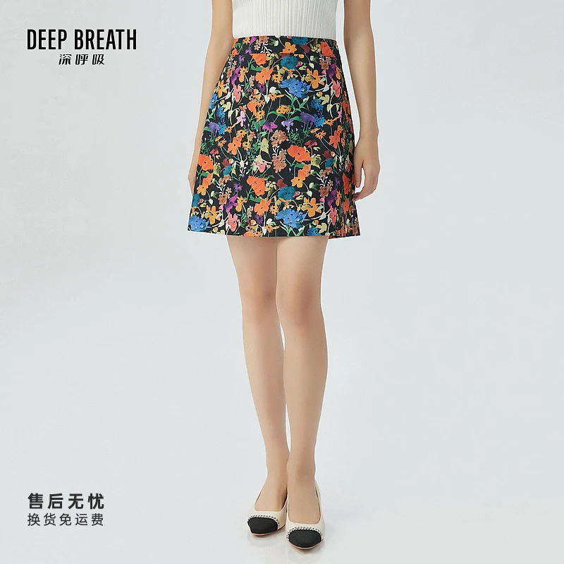 DEEP BREATH深呼吸女装新款简约印花图案短裙A字半身裙A200218