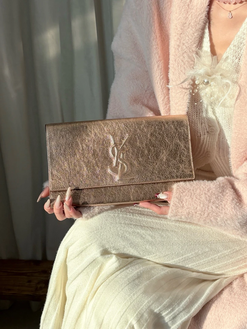 95新 YSL/圣罗兰 ysl 香槟金手拿包(K)