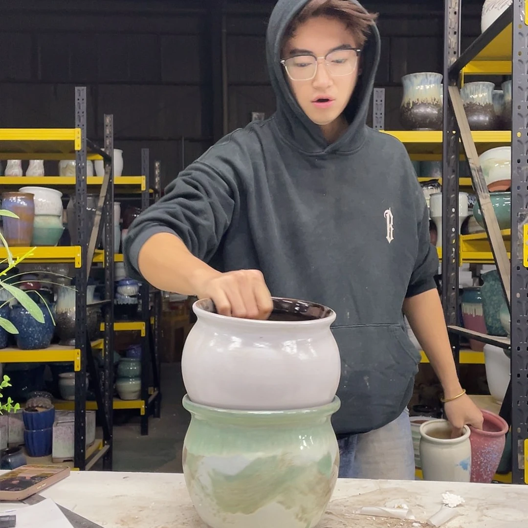 宜兴紫砂粗陶花盆15.16