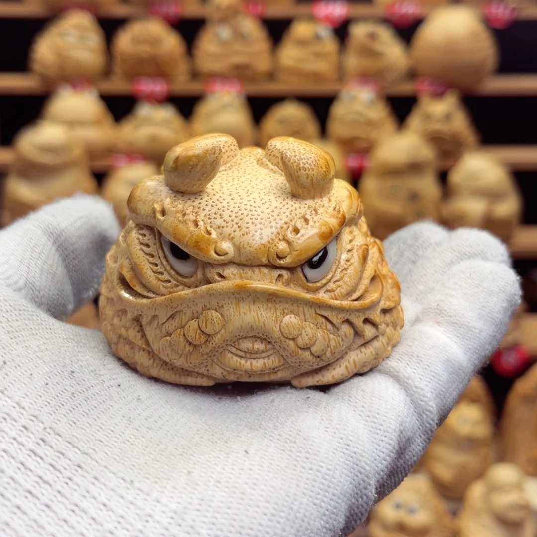 竹浅*竹根雕金蟾手把件