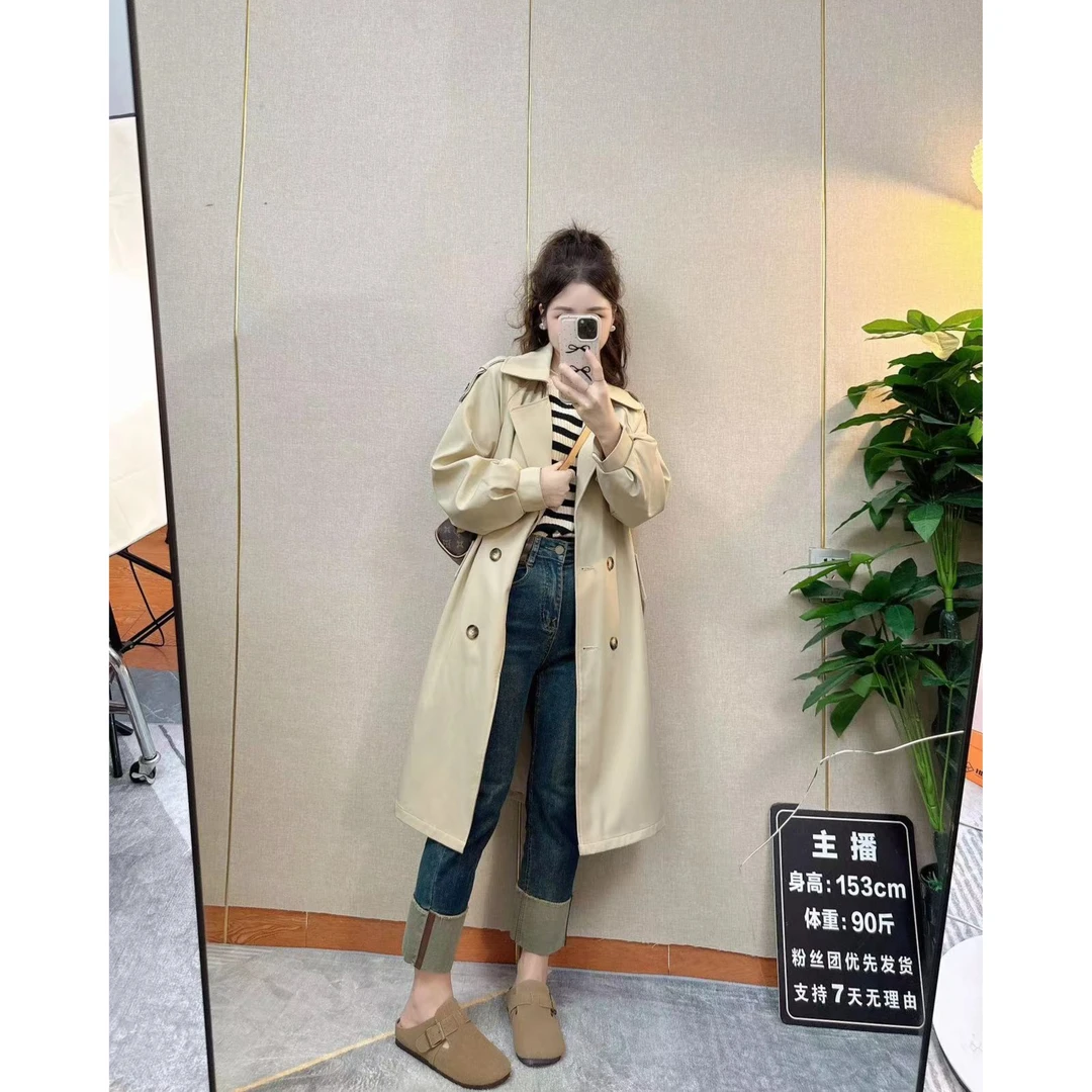 8577秋季常规百搭新款小众英伦风休闲长款风衣外套