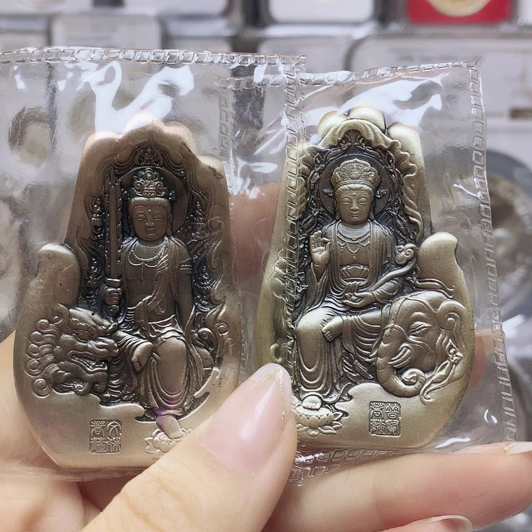 纯银文殊菩萨+普贤菩萨小银套原证配盒