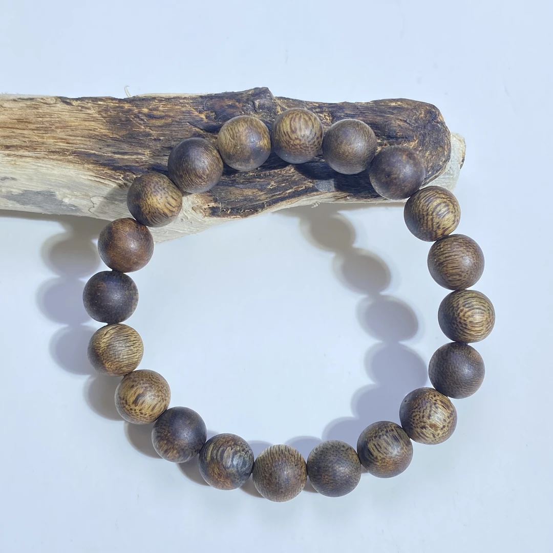 沉香【卡10圆珠单圈】海南莺歌绿奇楠乌身圆叶/九九分沉/沉香手串