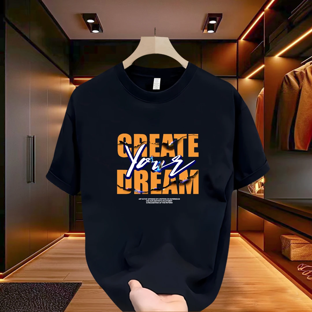 男士t恤短袖圆领宽松大码100%纯棉夏季2025新款百搭轻奢痞帅男装