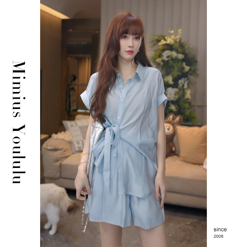 【mimius】P 松弛感气质侧绑带polo衬衫+短裤（松紧腰）G05575