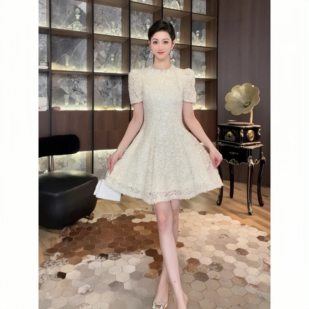 21681显瘦气质小个子夏季少女复古法式小众收腰优雅设计感连衣裙