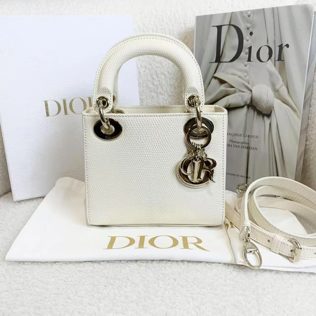 99新 DIOR/迪奥 壹臻/奶油白皮金扣三格包 11910316