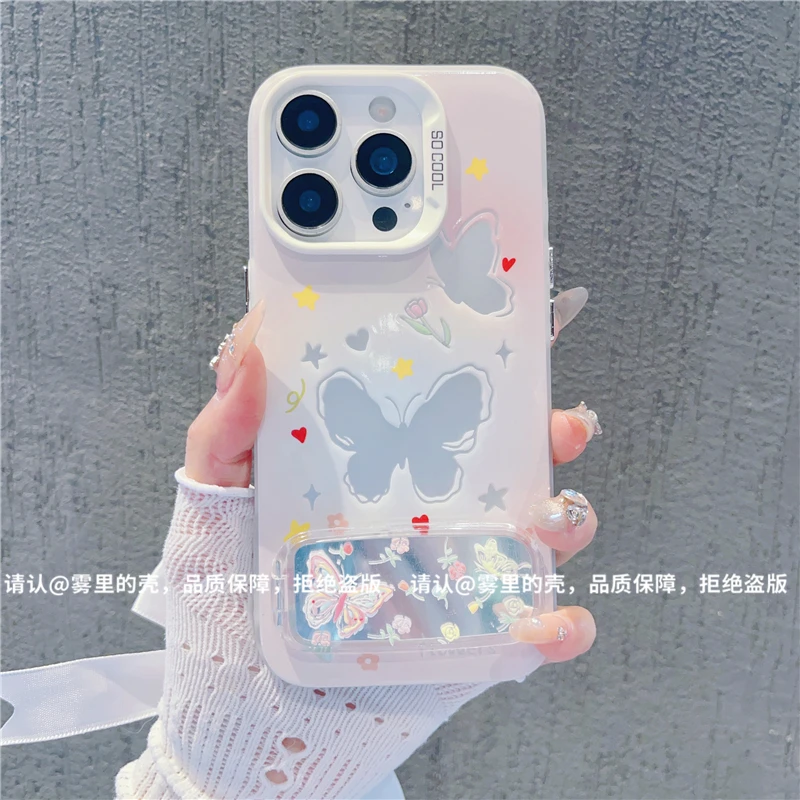 晕染蝴蝶支架彩银手机壳适用苹果16pro华为荣耀OPPO/VIVO小米15