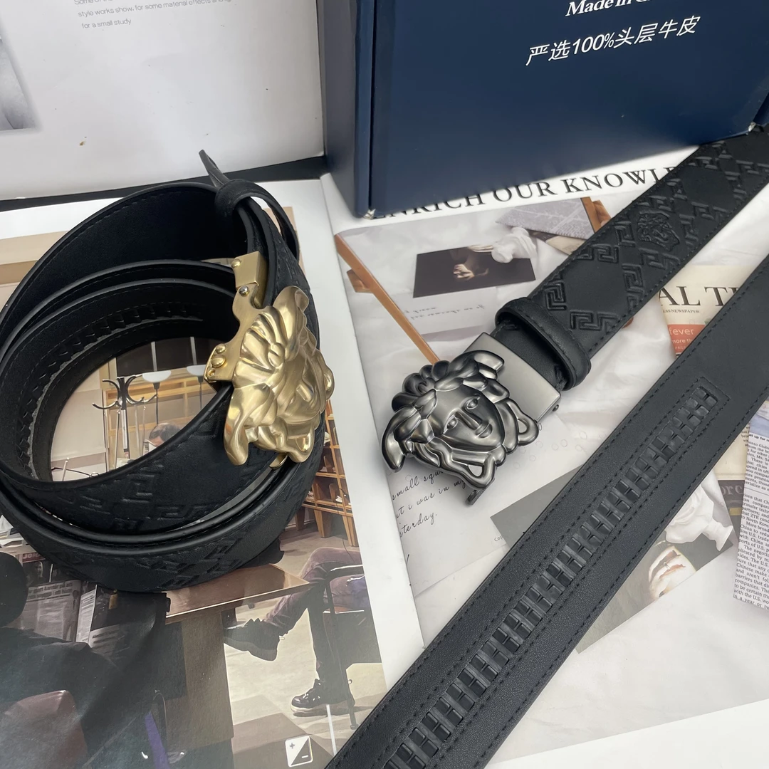 港品潮流时尚百搭男士黑色牛皮腰带多用款自动扣压花ol真皮皮带