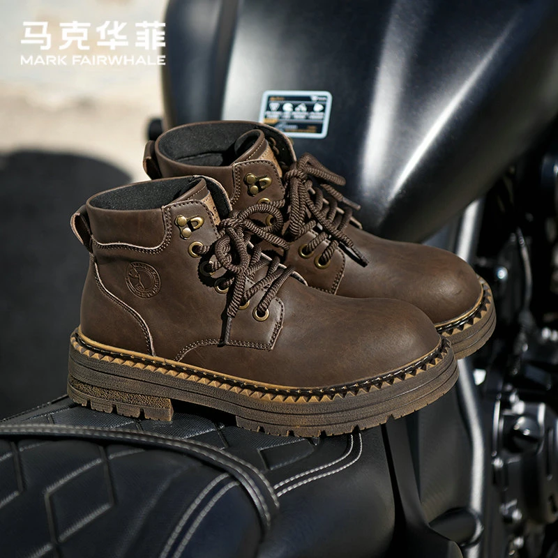 马克华菲马丁靴男款2025新款秋冬厚底复古工装靴高帮男士机车皮靴
