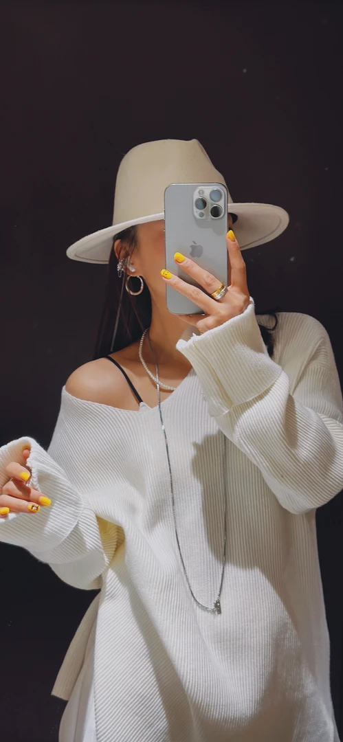 福利韩版新款定织定染针织小V领大版遮肉显瘦半长款针织长袖大版T