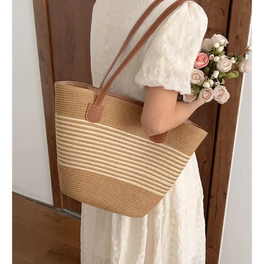 法式单肩草编包大容量设计师新款度假海边沙滩包女手提托特包包