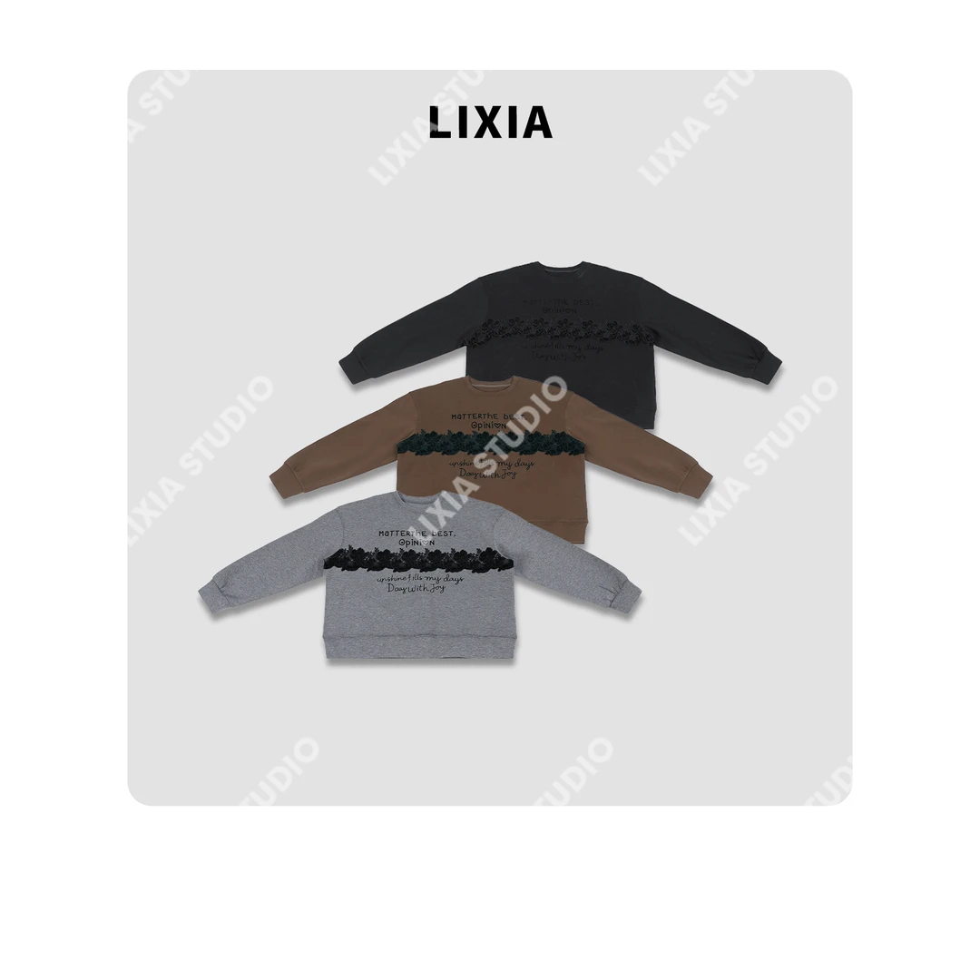 LIXIA【米兰午后】意式休闲时尚慵懒个性字母绣花圆领卫衣-D10015