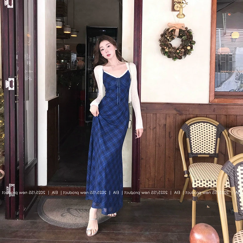 新中式国风AEI尧一法式复古吊带连衣裙女春夏修身长裙