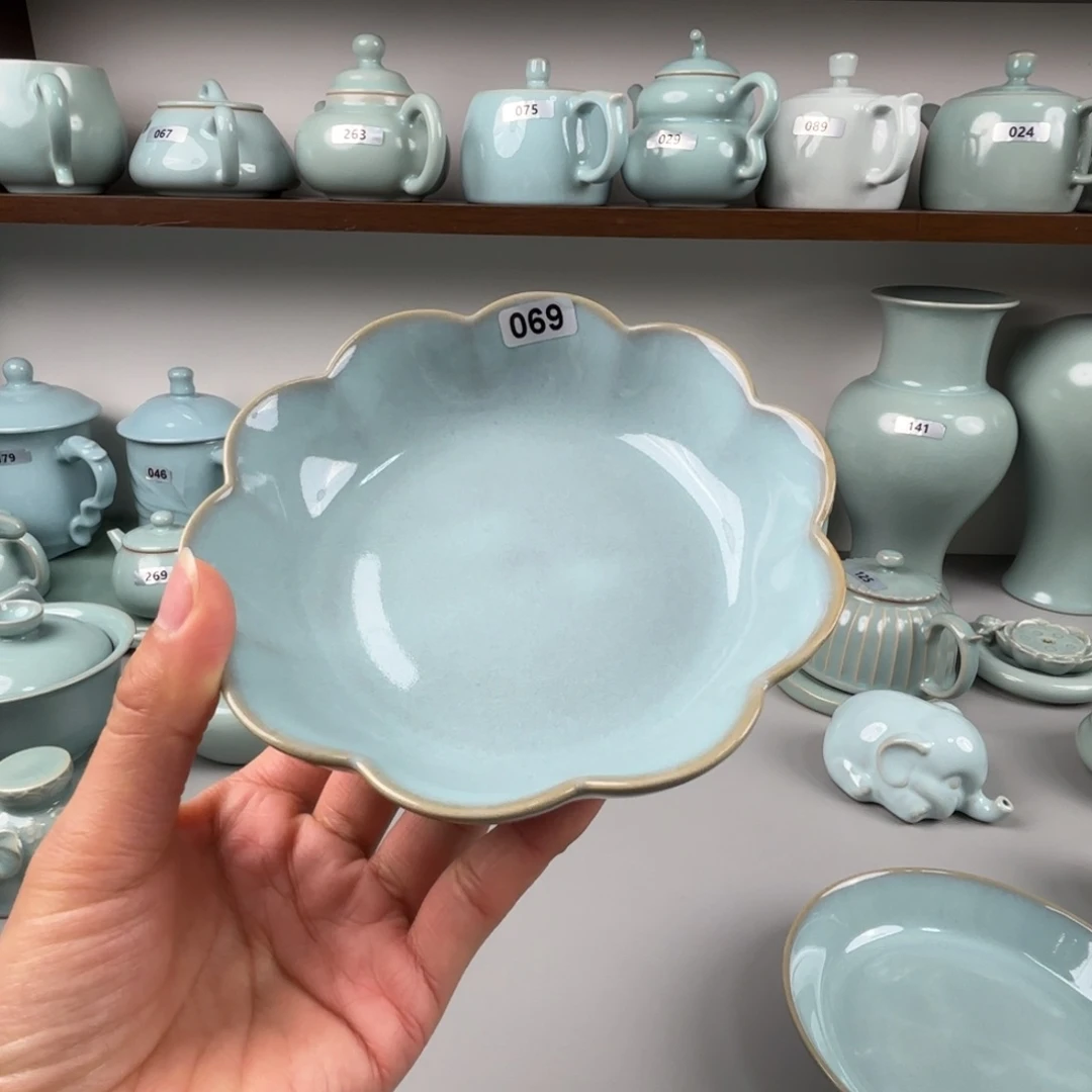 摆件陶汝瓷莲花洗支钉烧天青釉孤品特价069