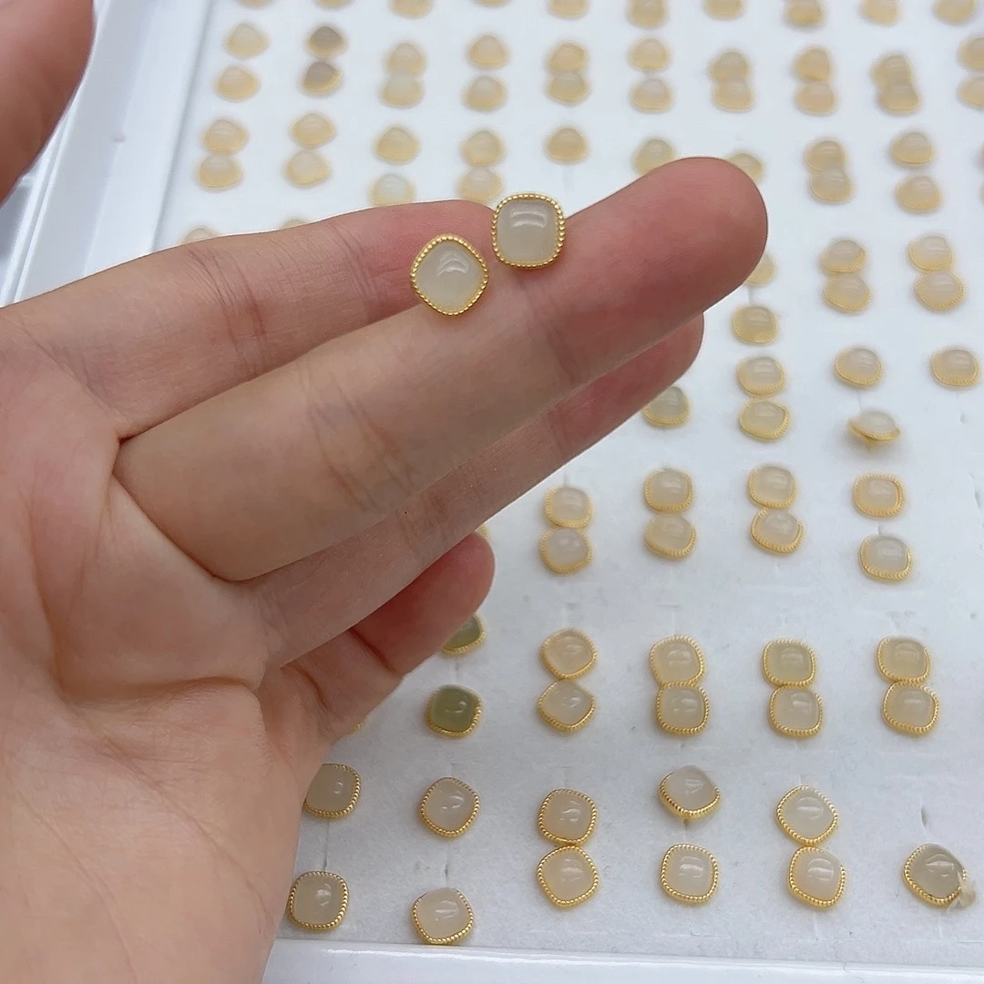 银S925镶嵌和田玉耳饰