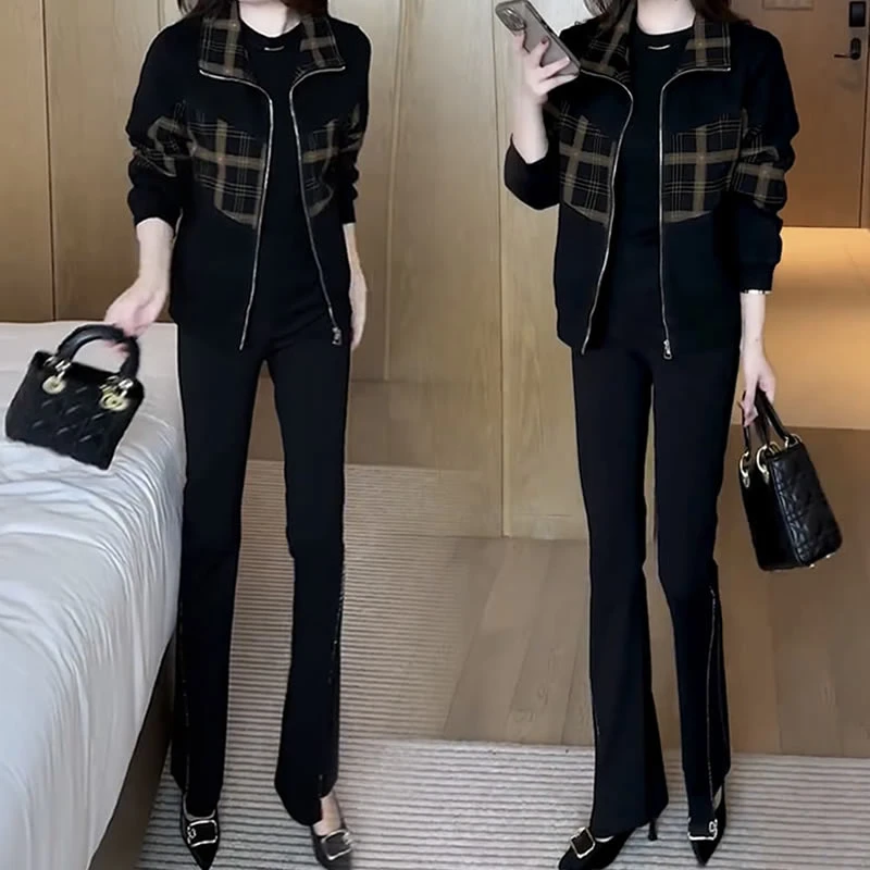 【48小时发货】时尚显瘦妈妈装外套女2025新款洋气减龄拼接格子上衣