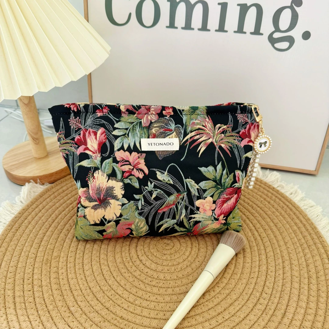 复古花朵大容量化妆包护肤品收纳包外出便携高级洗漱包旅行内胆包