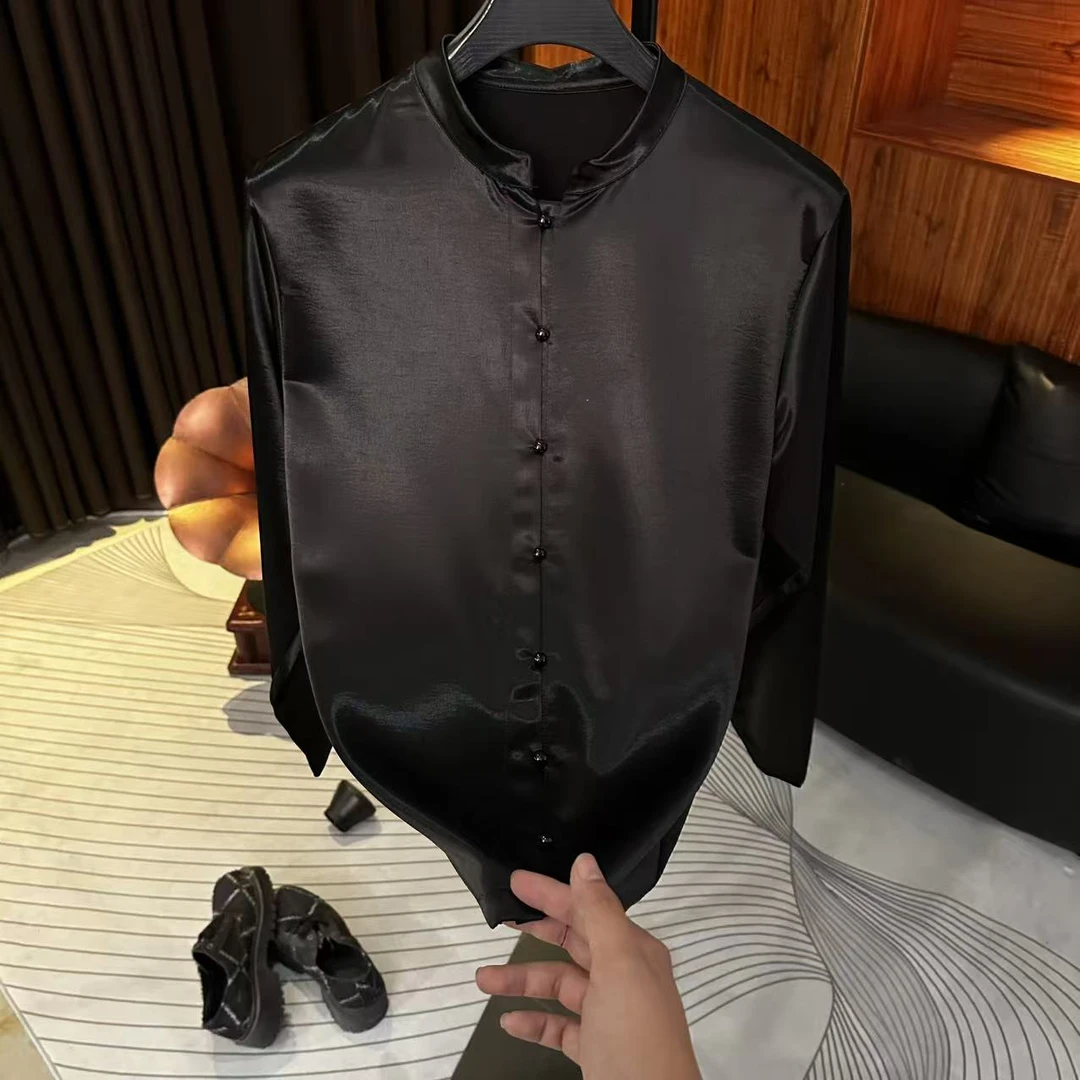 欧洲站男士高定秋冬衬衫长袖设计师时尚休闲百搭黑色中古