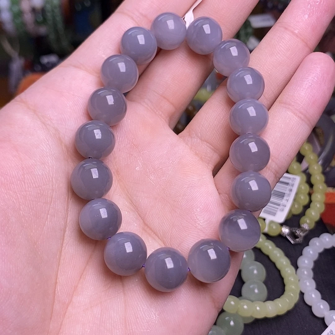 未镶嵌手镯和田玉烟紫手串约12mm
