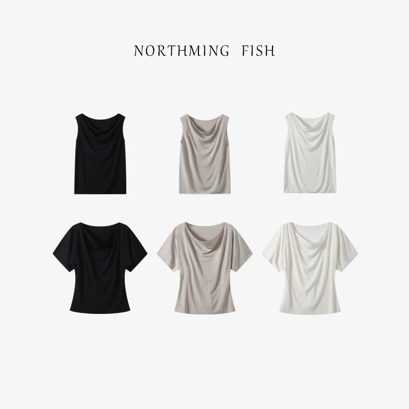 NorthMing fish「高知大女主」简约优雅 奢料配比丝光感醋酸纤维T恤
