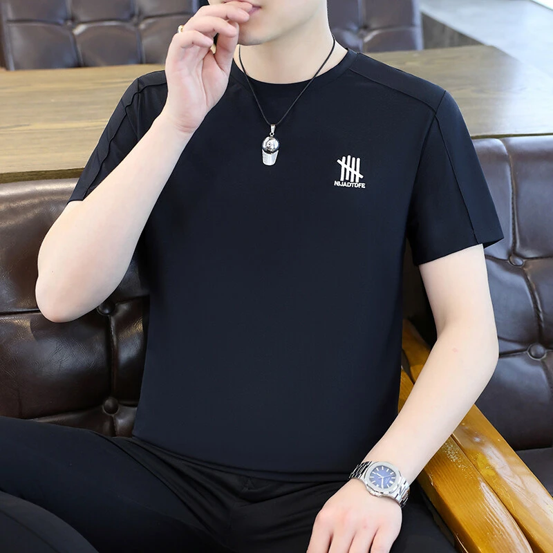 圆领夏季韩版春夏休闲舒适T恤薄款百搭时尚速干半袖短袖透气男士