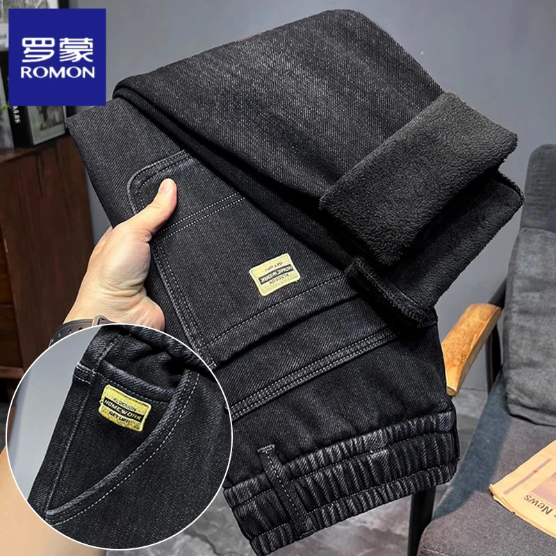 罗蒙男士牛仔裤松紧腰直筒2025秋冬新款弹力宽松休闲百搭长裤子男