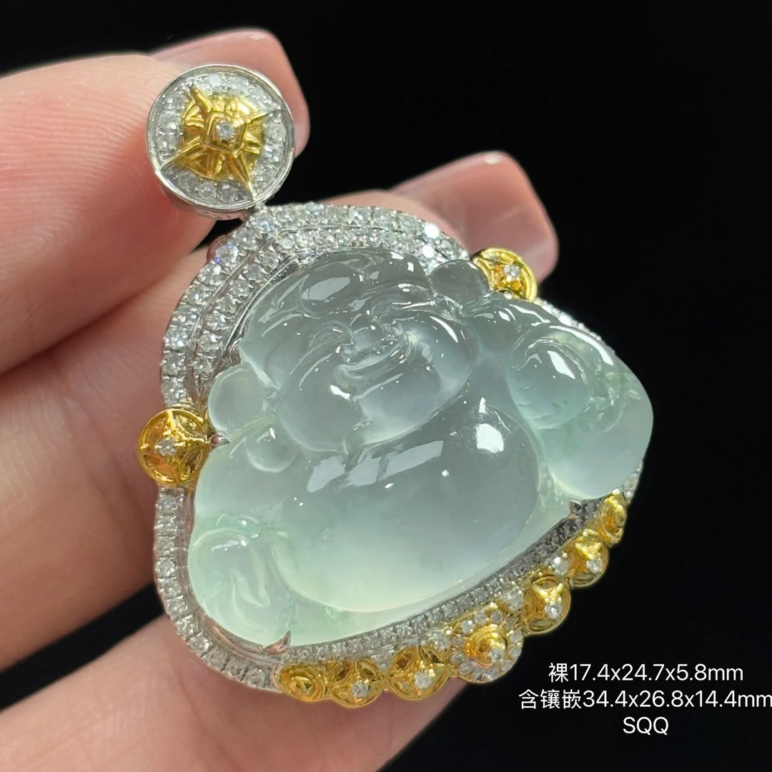 《缅甸翡翠珠宝严选》高冰财爷爷玉石吊坠（下单质询客服）SQQ