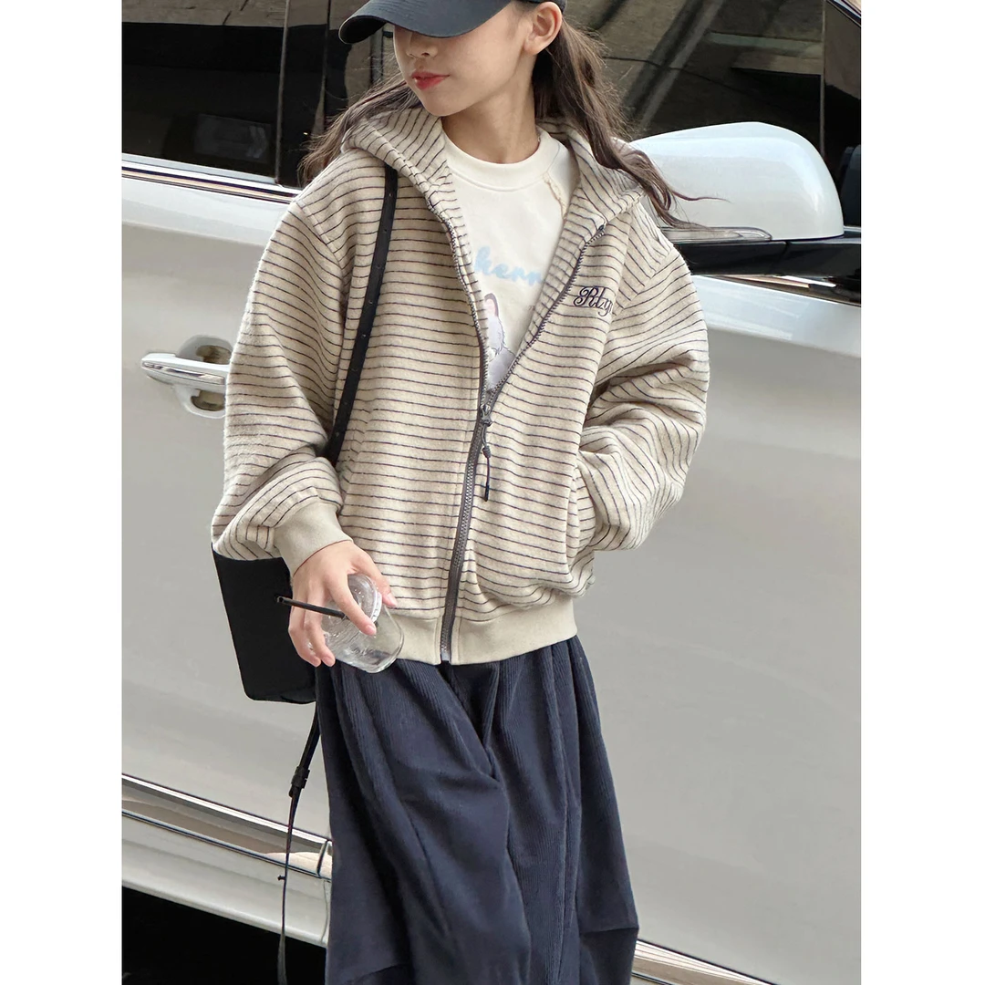 K30091孙小美慵懒女童卫衣外套新款秋冬装儿童加绒加厚连帽上衣