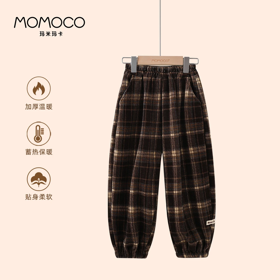 MOMOCO/玛米玛卡秋季新款男童潮流加绒格子裤77430354002